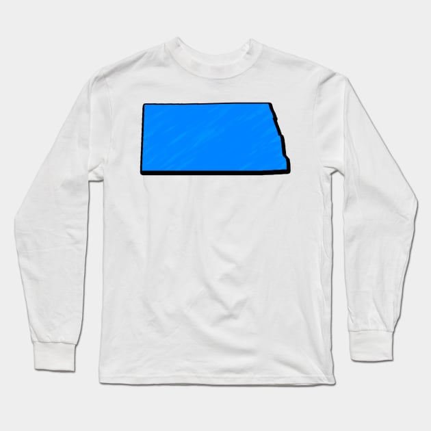 Bright Blue North Dakota Outline Long Sleeve T-Shirt by Mookle